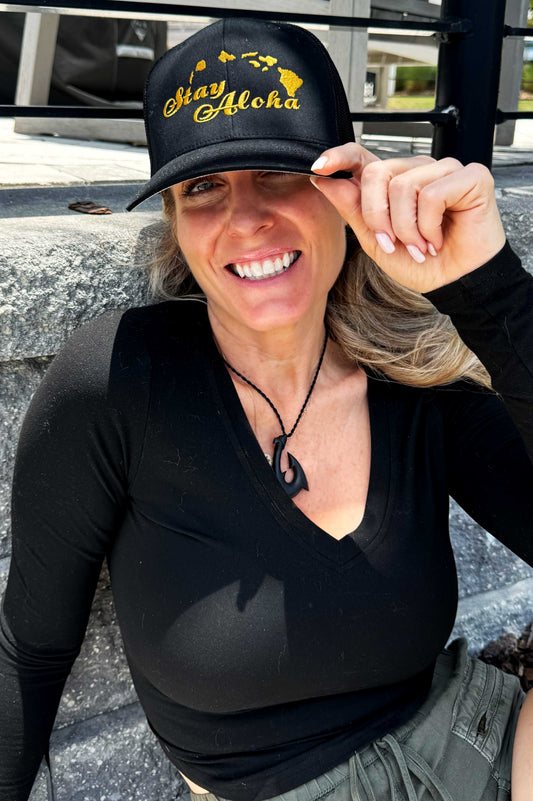 Stay Aloha – Golden Style Trucker Hat (Closed Back)